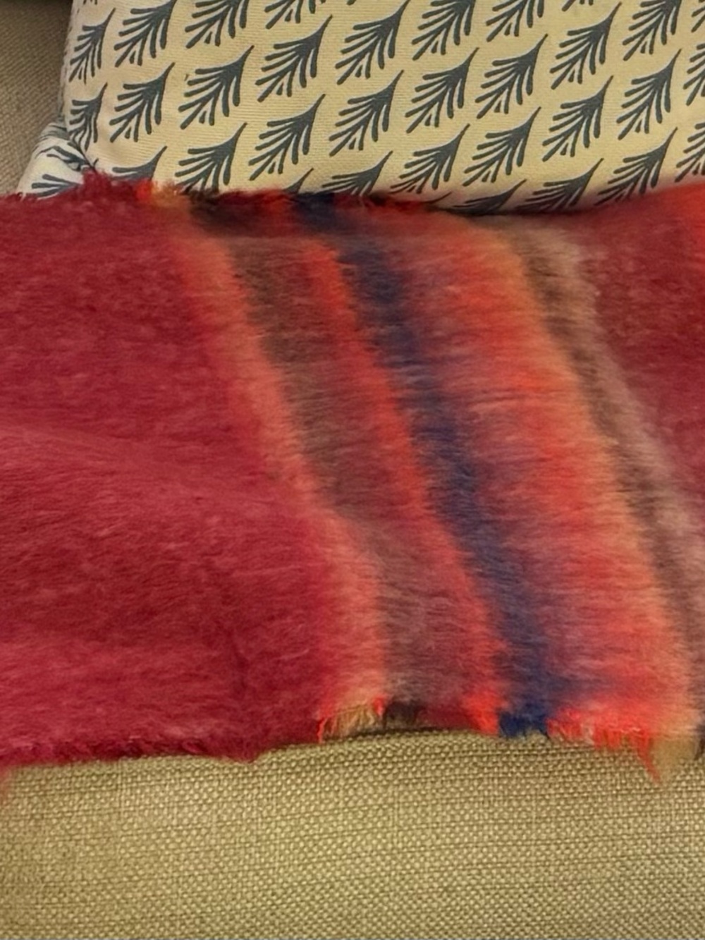 FREE PEOPLE Soft Red Multi-Stripe Women's Fringe Scarf NWOT - Picture 4 of 5